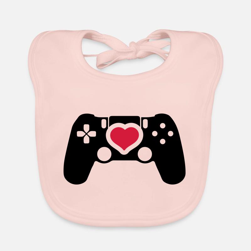 gamer controller heart love Organic Baby Bibs