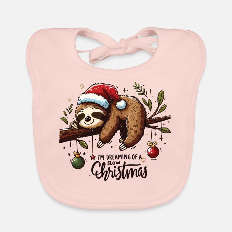Paresseux plus défectueux Je rêve d’un Noël lent - Bavoir bio Bébé - rose