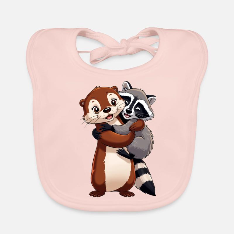 Loutre et raton laveur - Bavoir bio Bébé - rose