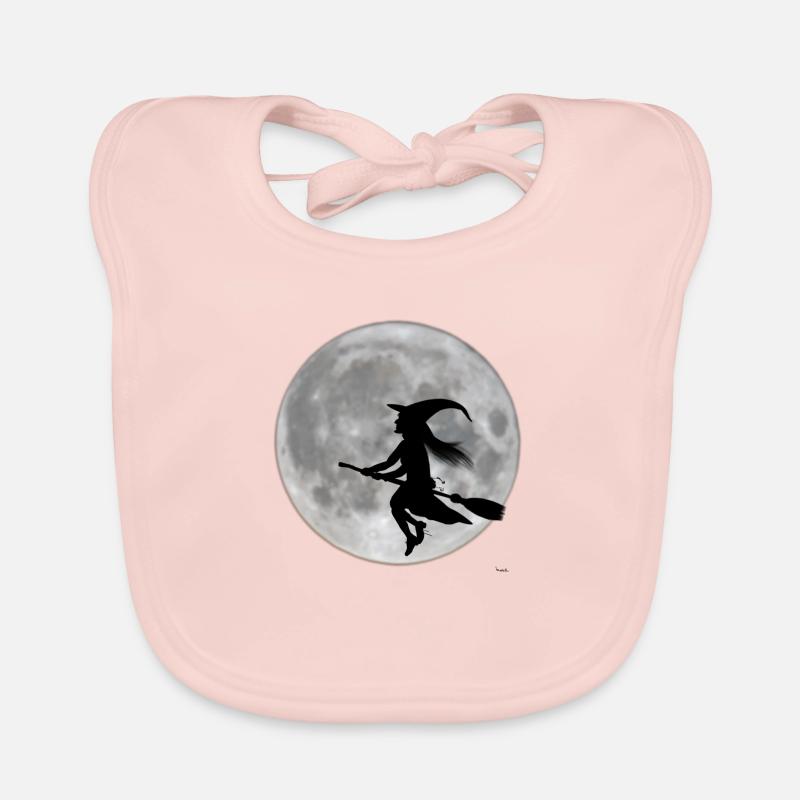 Voler sorcière en face de la lune - Bavoir bio Bébé - rose
