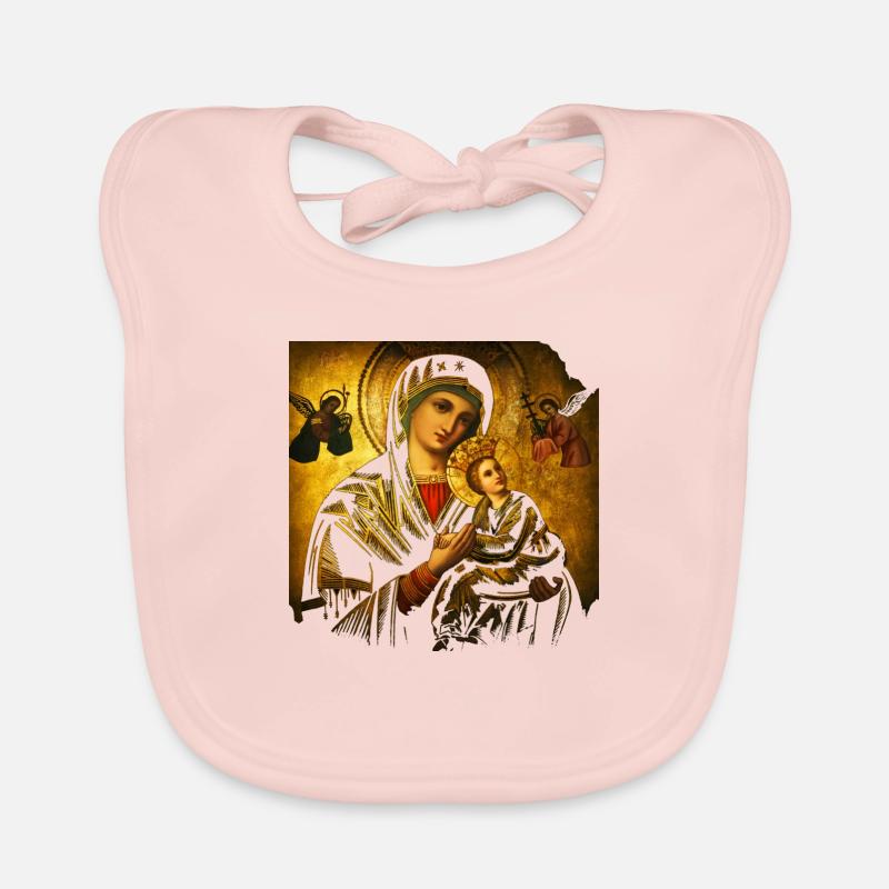 Madone, icône de la Sainte Marie et de l’Enfant - Bavoir bio Bébé - rose