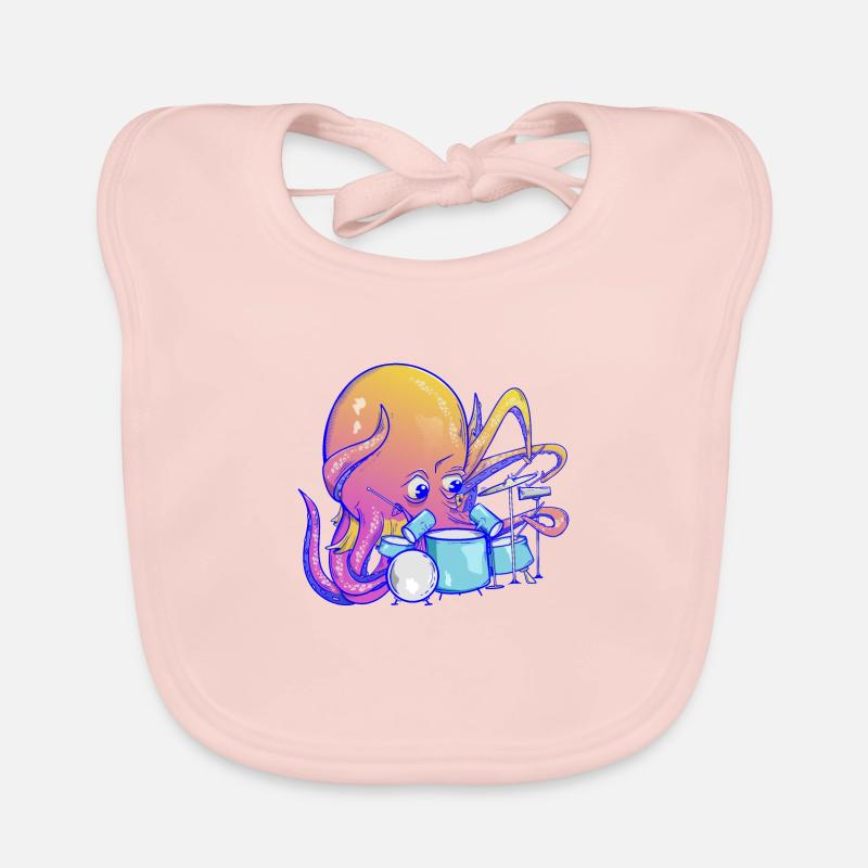 Octopus joue de la batterie - Bavoir bio Bébé - rose