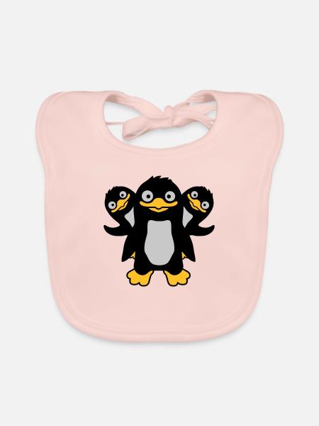 3 funny penguin friends - Organic Baby Bibs - rose - Front