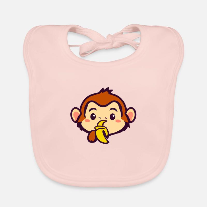 Kawaii monkey eats a banana Organic Baby Bibs