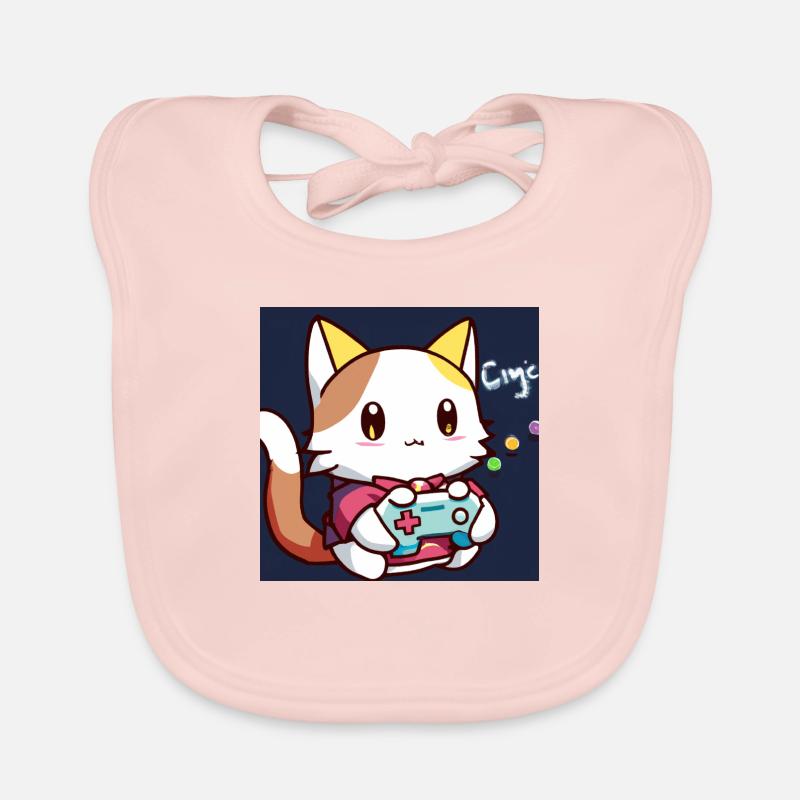 Kaweii Cat Playing Computer Games Organic Baby Bibs