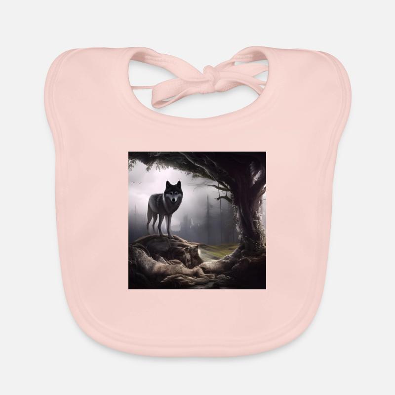 Loup dans la forêt - Bavoir bio Bébé - rose
