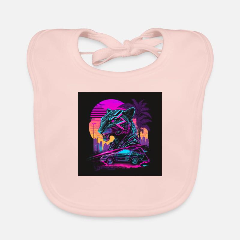 Tiger with neon colors, synthwave / 80s Organic Baby Bibs