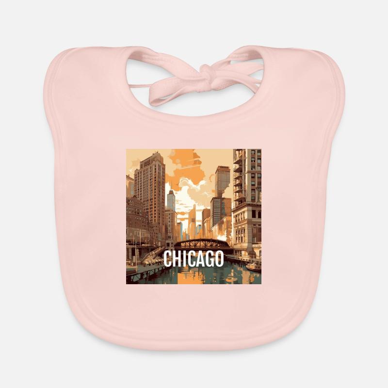 Chicago au coucher du soleil - Bavoir bio Bébé - rose