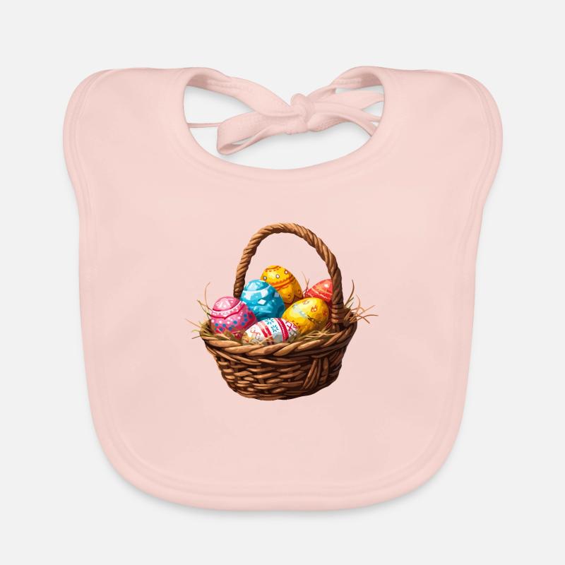 Easter basket with brightly painted eggs Organic Baby Bibs