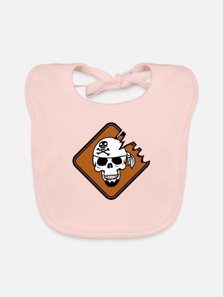 Bouclier de pirate Crâne de squelette Crâne Avertissement - Bavoir bio Bébé - rose - Devant