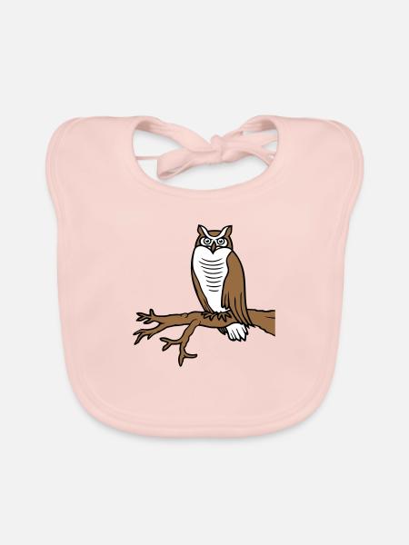 hibou oiseau aigle hibou branche arbre woodland grange owl owl mignon - Bavoir bio Bébé - rose - Devant