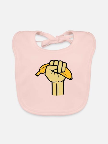 fist banana fruit delicious hunger eat healthy hand - Organic Baby Bibs - rose - Front
