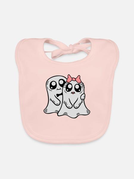 Couple Fantômes Homme Femme - Bavoir bio Bébé - rose - Devant