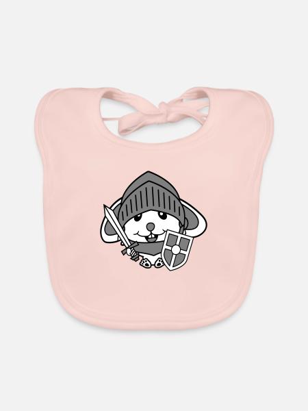 Hase Ritter Schwert Schild Rüstung Helm Burg Held - Baby Bio-Lätzchen - Rose - Vorne