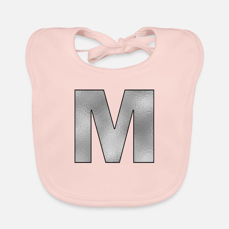 Buchstabe M Silber - Baby Bio-Lätzchen - Rose