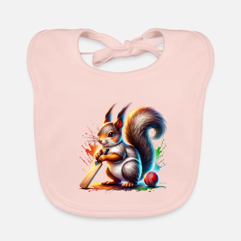 Cricket Sport Eichhörnchen Nüsse Tierliebe Baby Bio-Lätzchen
