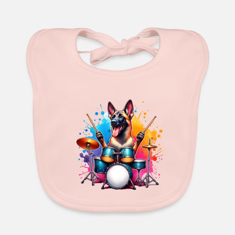 Malinois Drummer Watercolor Design Organic Baby Bibs