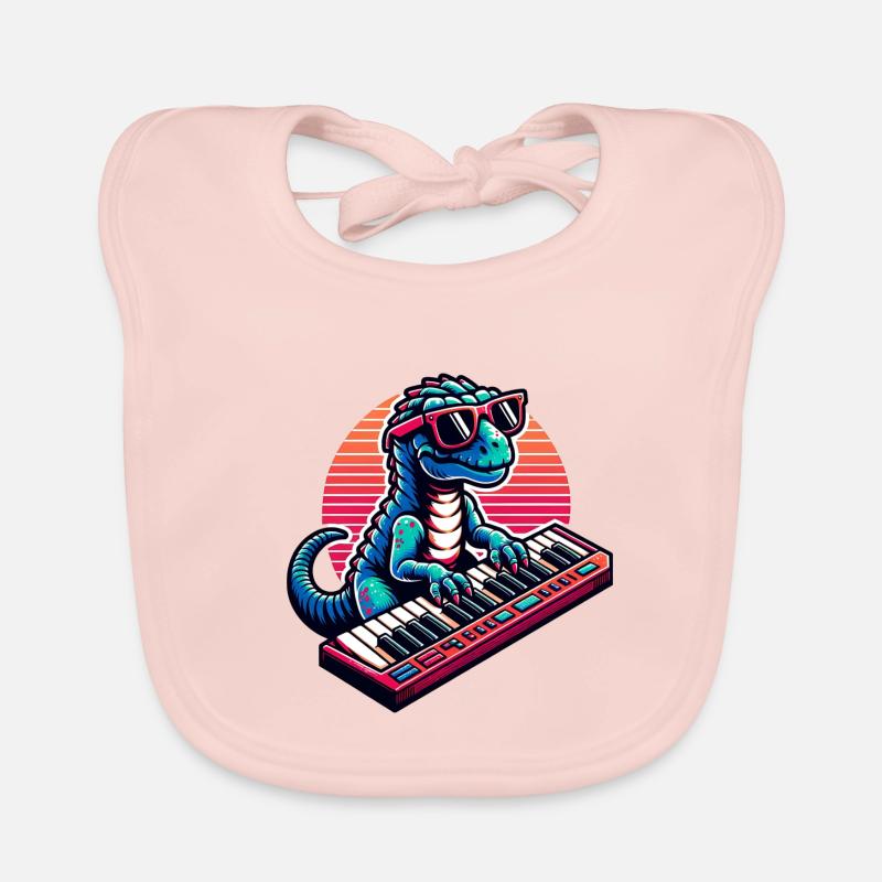 Dino Keyboard Player with Sunglasses Organic Baby Bibs
