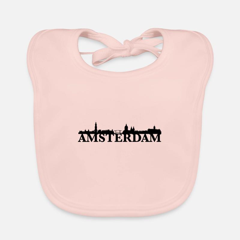 Idée cadeau Amsterdam Pays-Bas skyline - Bavoir bio Bébé - rose