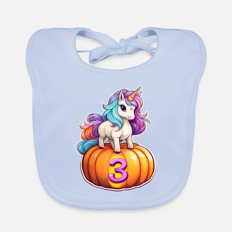 Unicorn Pumpkin Fall 3 - Third Birthday Organic Baby Bibs