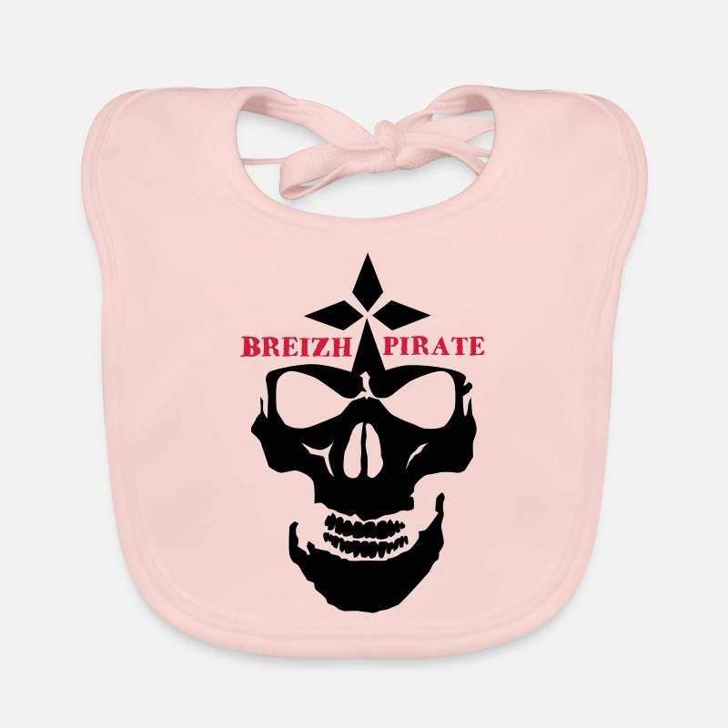 breizh pirate tete de mort crane hermine - Bavoir bio Bébé - rose