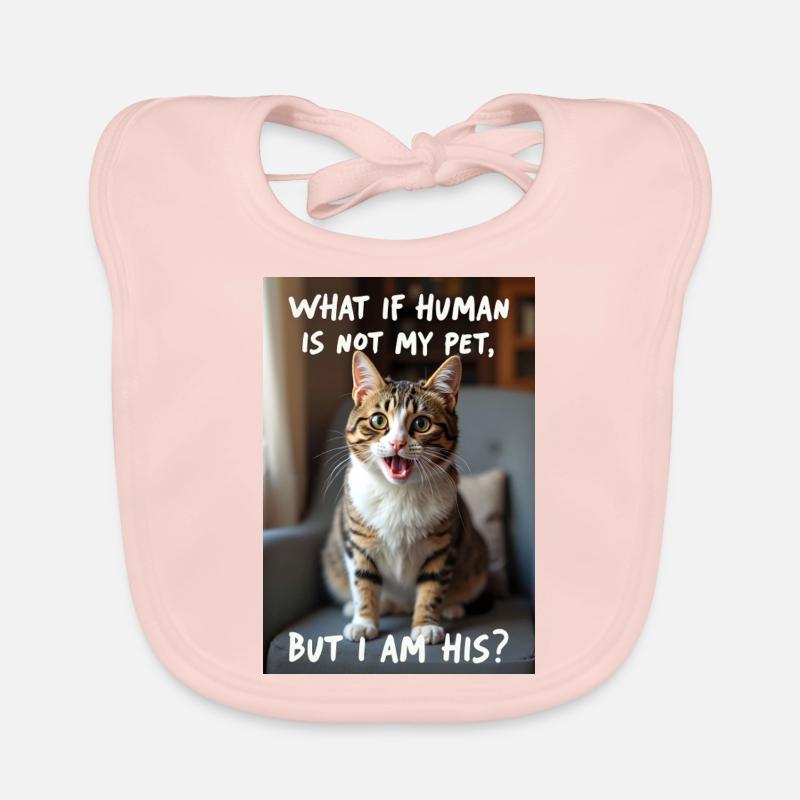 Eine Katze mit einer lustigen Bildunterschrift. Baby Bio-Lätzchen