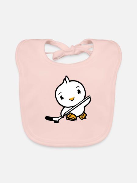 Bird Playing Hockey Sport Puck Stick Hobby - Organic Baby Bibs - rose - Front