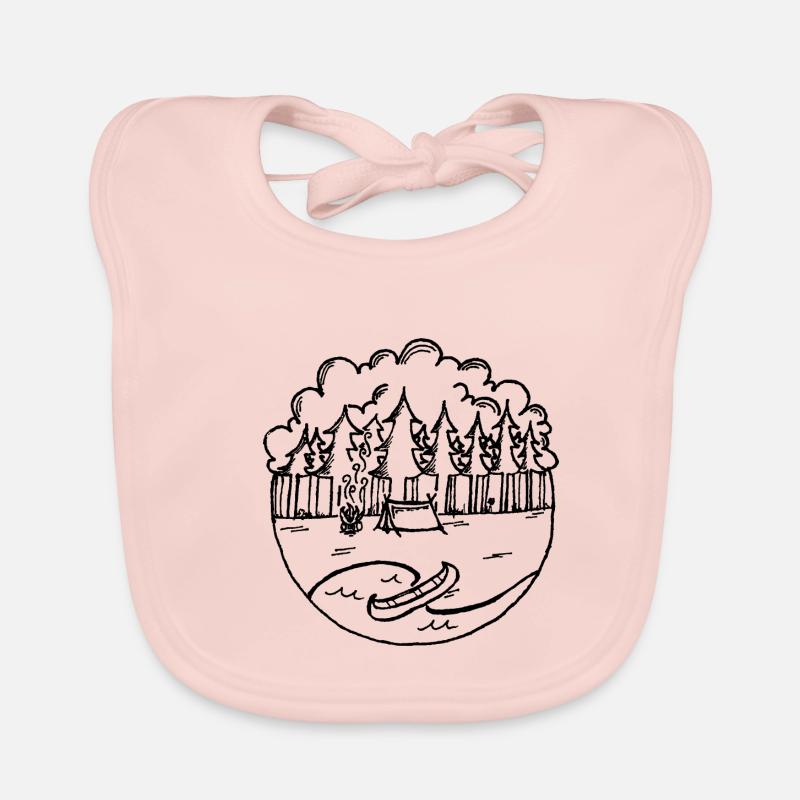 Forêt, Tente, Canoë & Feu de camp - Bavoir bio Bébé - rose