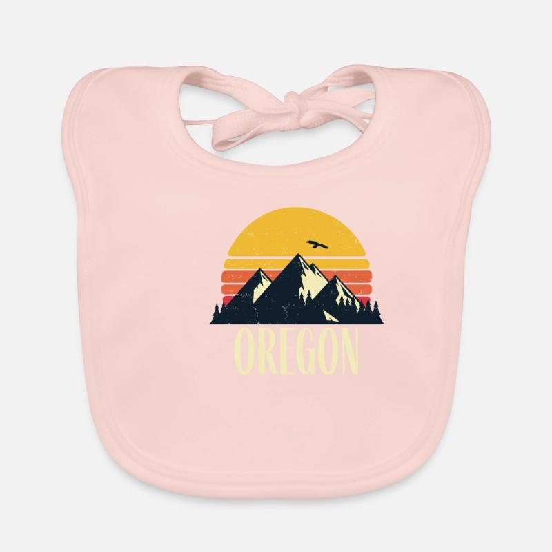 Oregon Retro Vintage State Mountain Sunset Organic Baby Bibs