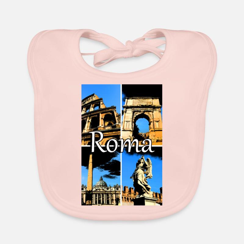 Roma collage bande dessinée signe lettrage - Bavoir bio Bébé - rose