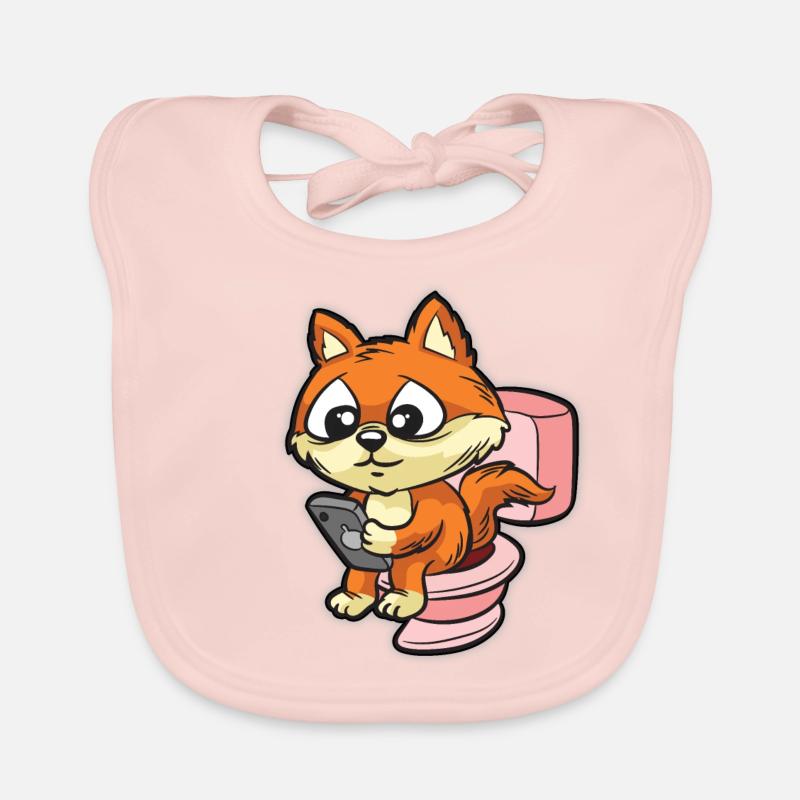 Cute fox using smartphone on toilet Organic Baby Bibs
