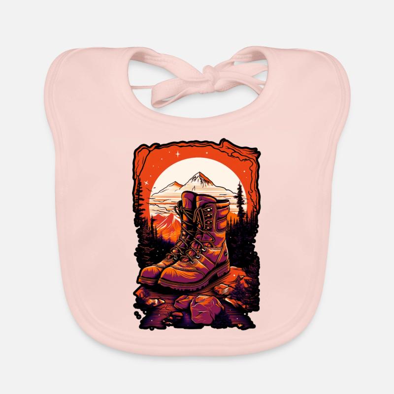 Hiking Boots , camping, flat color background, Organic Baby Bibs