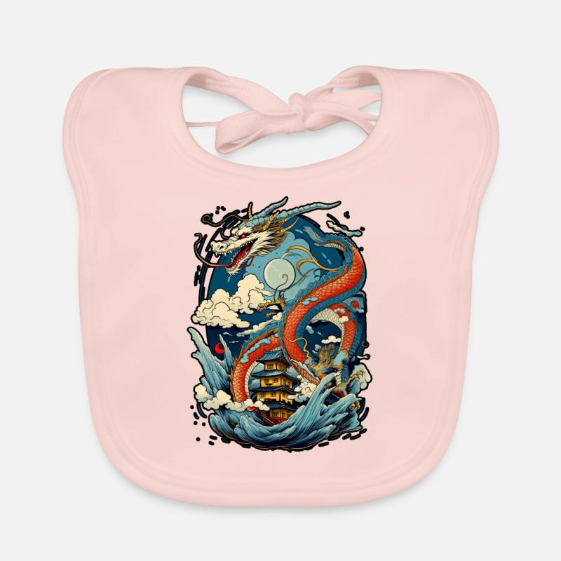 Chinesischer Drache Illustration auf einer flachen Farbe Baby Bio-Lätzchen