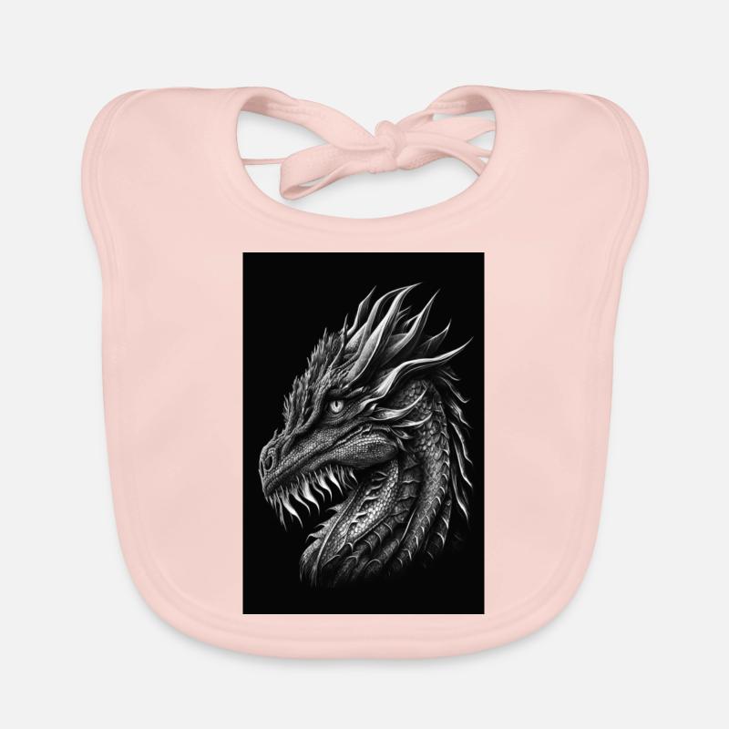 dragon noir et blanc - Bavoir bio Bébé - rose