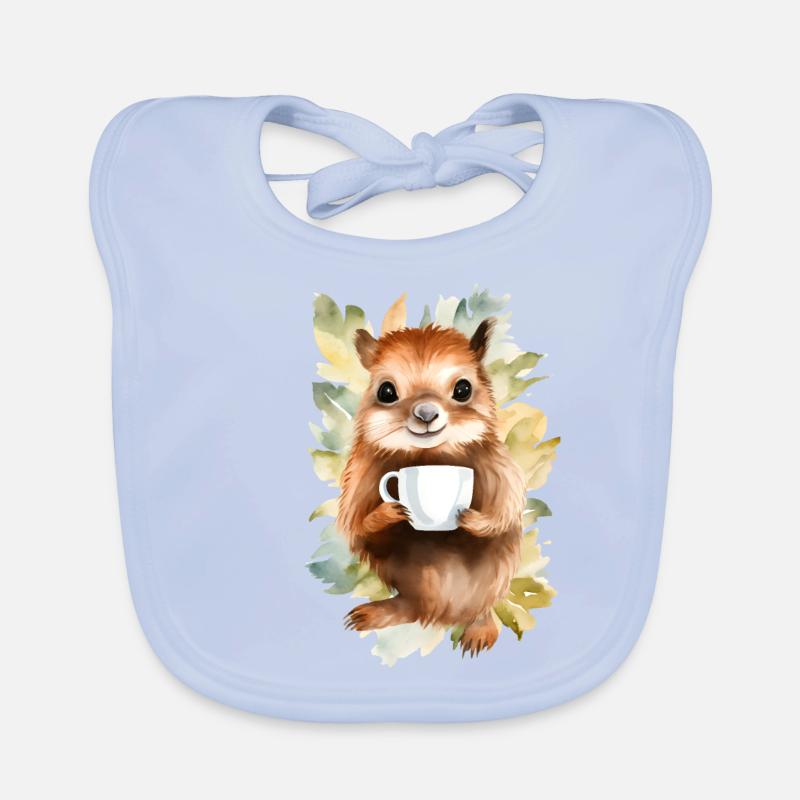 Squirrel with coffee watercolor style Organic Baby Bibs