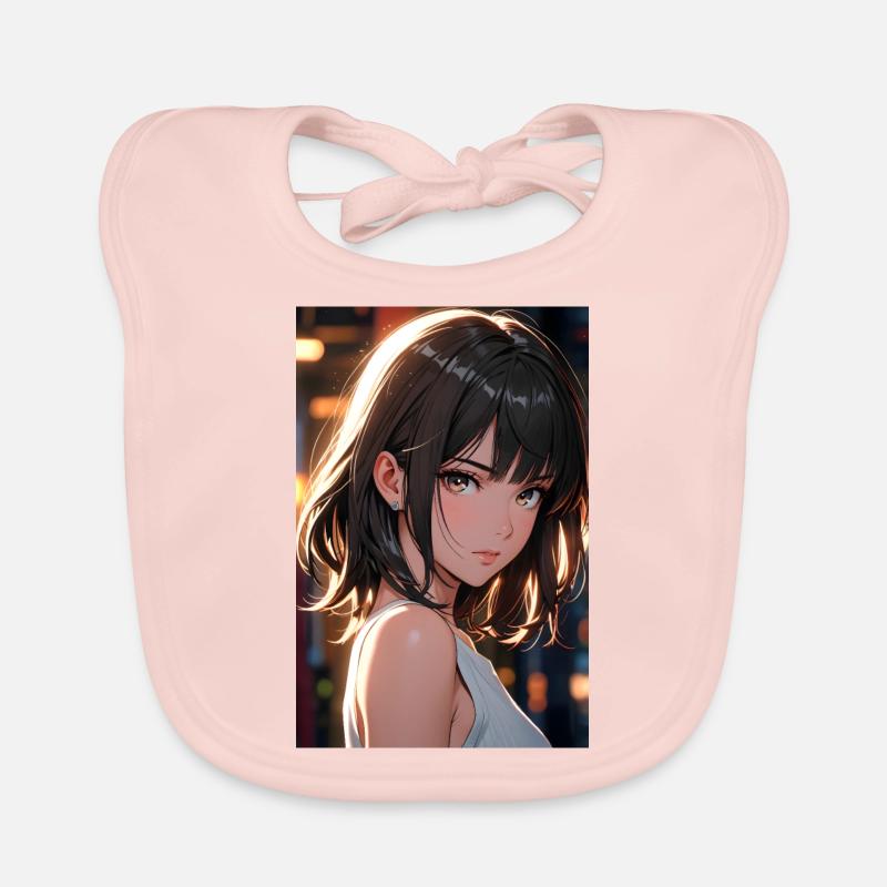 Wunderschöne Anime-Kunst – Porträt eines Mädchen - Baby Bio-Lätzchen - Rose