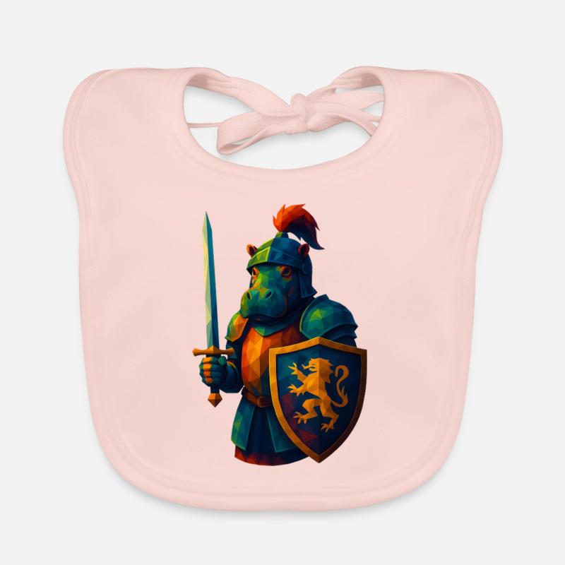Animaux de style WPAP - Hippopotame avec armure de chevalier, épée Bavoir bio Bébé