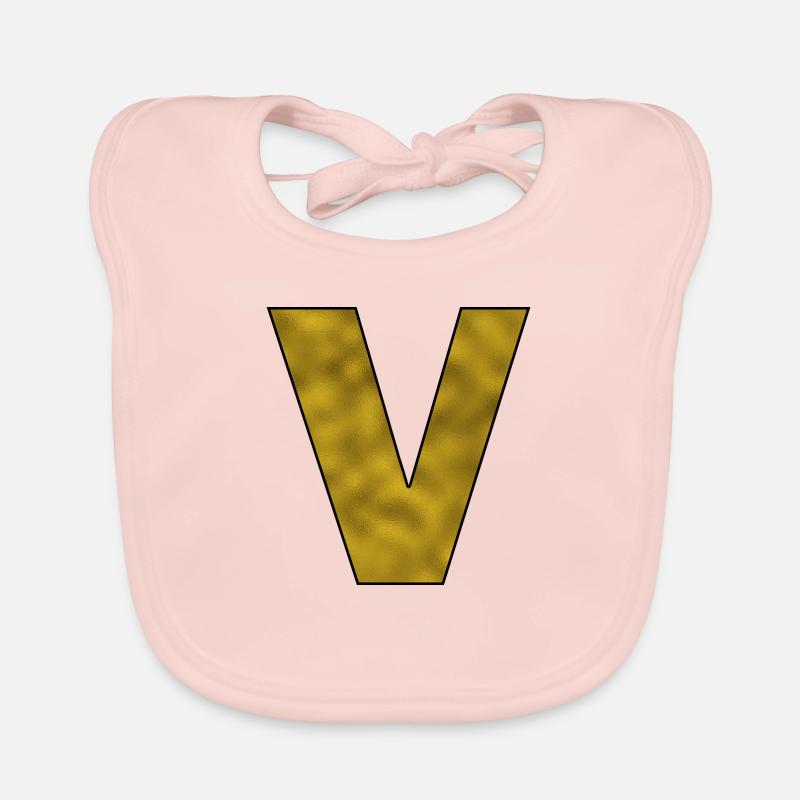 Letter V Gold Organic Baby Bibs