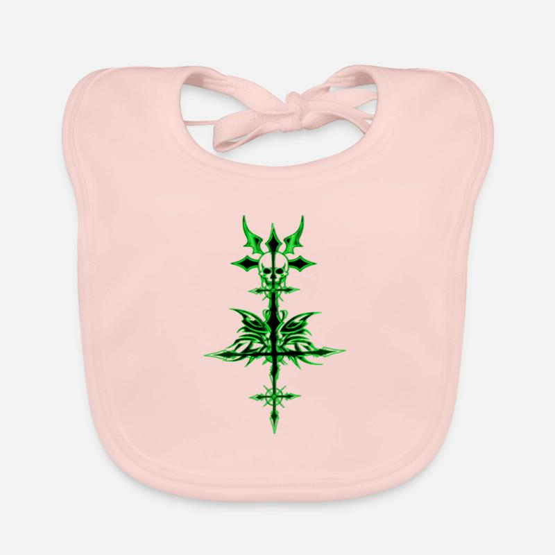 croce gotica e teschioverde Bavaglino ecologico per neonato