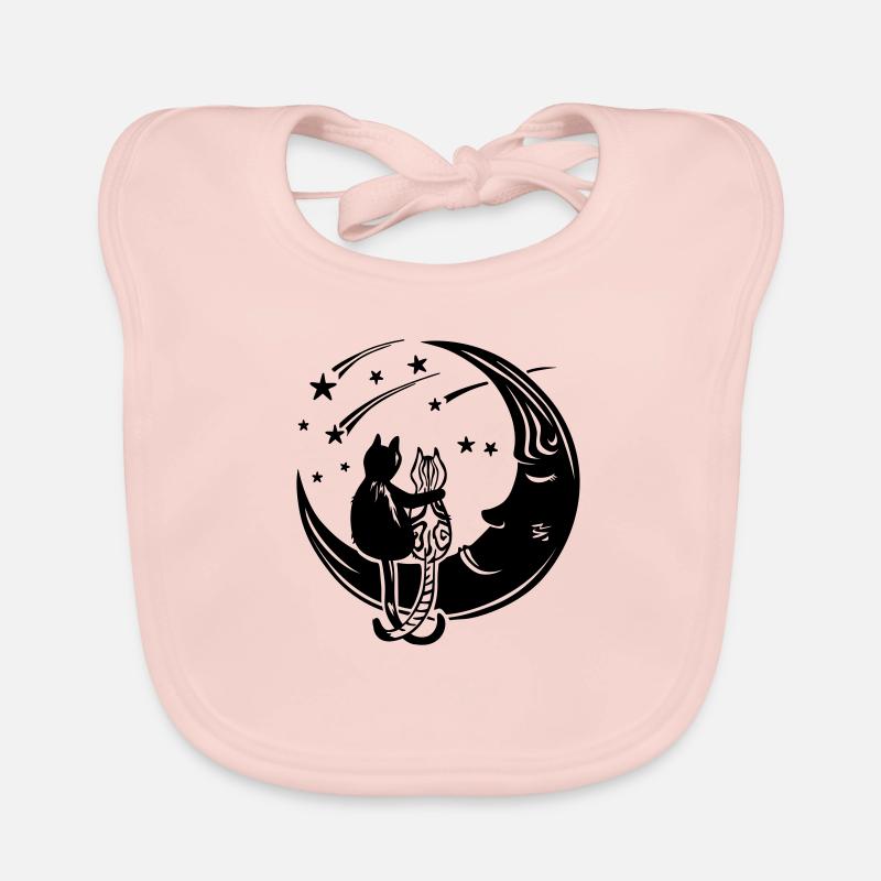 Deux chats sur la lune - Bavoir bio Bébé - rose