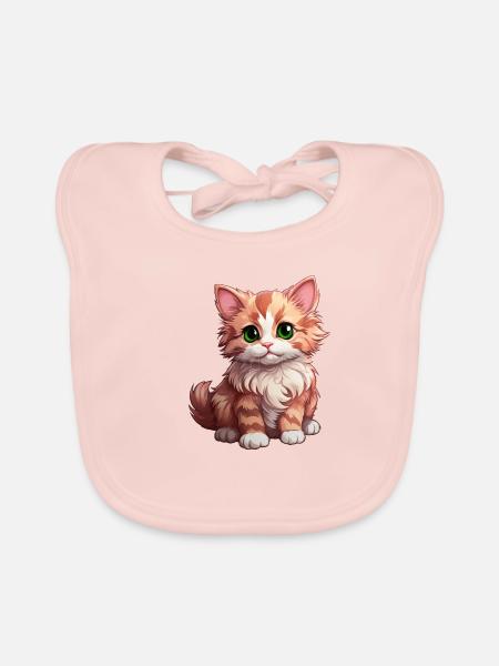 Chat brun aux yeux verts - Bavoir bio Bébé - rose - Devant