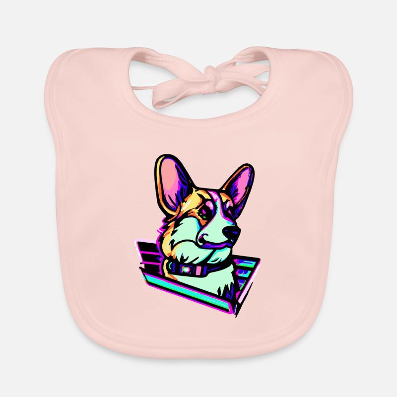 Retro Corgi Synthwave Dog Welsh Organic Baby Bibs