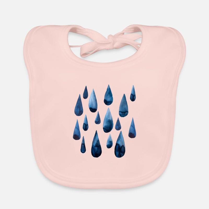 Rain I Raindrop Aquarelle Dessin à la main - Bavoir bio Bébé - rose