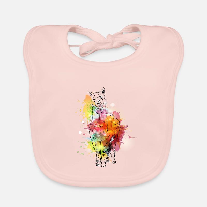 Alpaga dessiné à la main douce avec éclaboussures de couleur Bavoir bio Bébé