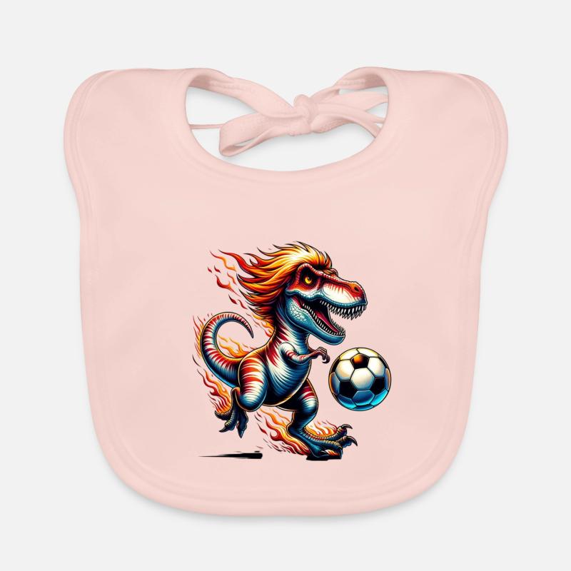 T-Rex Dinosaur Flames Playing Soccer Organic Baby Bibs