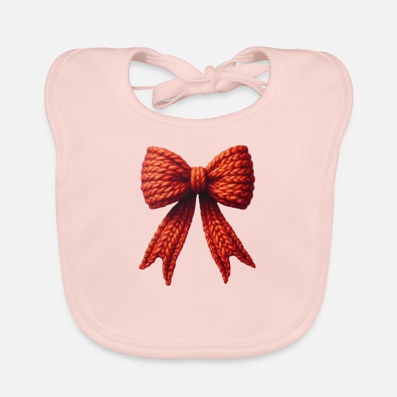 Knitted red wool mesh, red bow Organic Baby Bibs