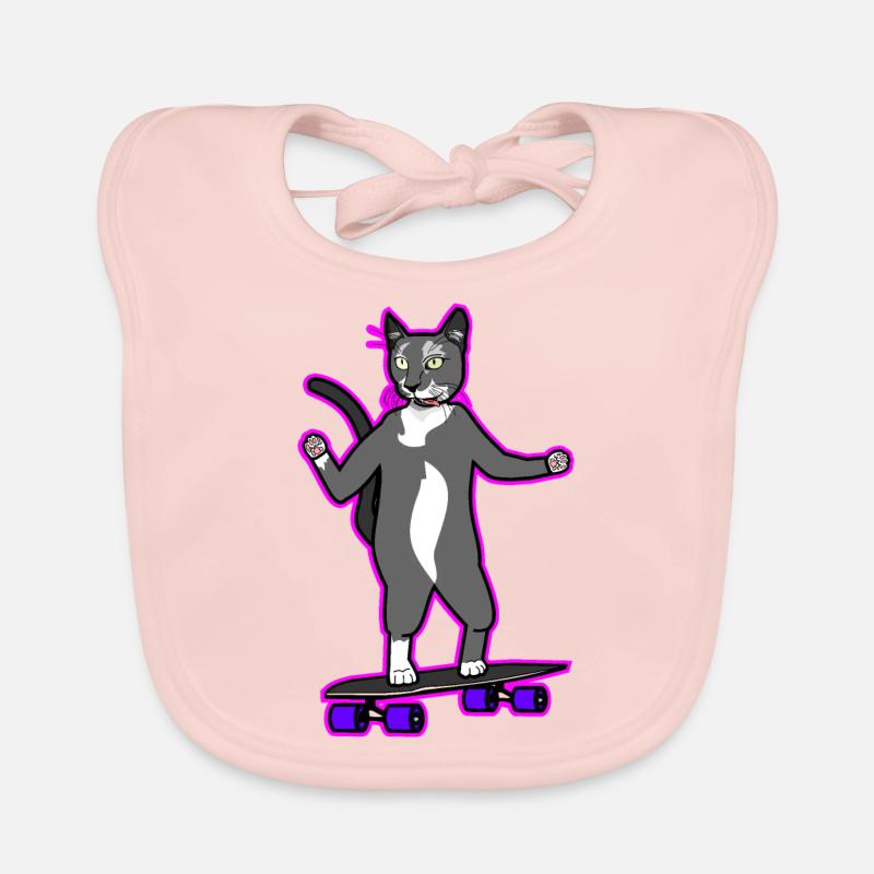 Cool longboard cat in pink Organic Baby Bibs