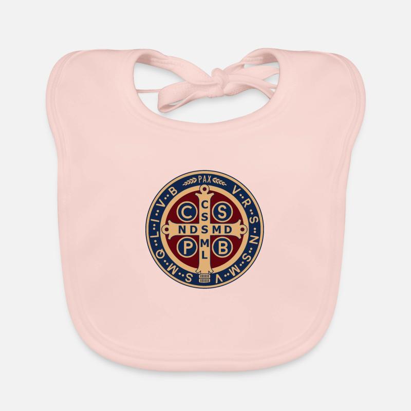 Médaillon de Saint Benoît de Nursie - Bavoir bio Bébé - rose