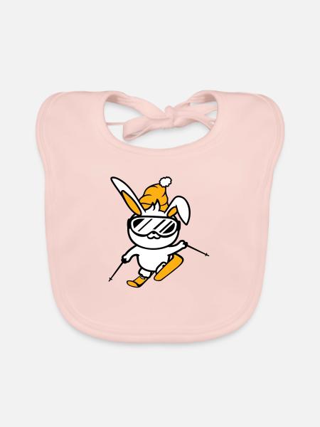 Bunny Ski Goggles Ski Bunny Skiing Ski Goggles Cap - Organic Baby Bibs - rose - Front