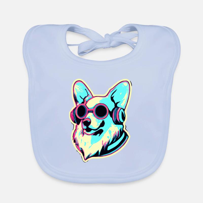 Corgi Synthwave Dog Welsh Organic Baby Bibs